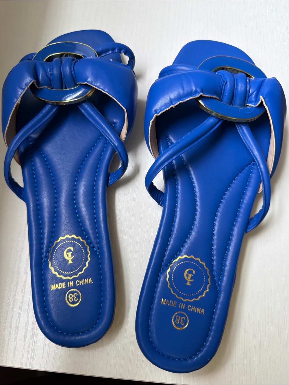 Blue Women’s Slide Sandals with Decorative Ring